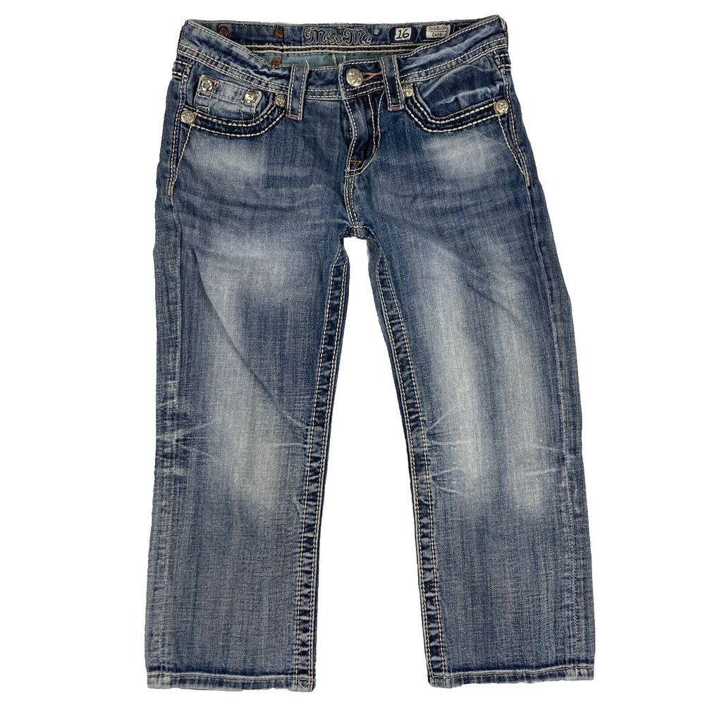 Miss Me Juniors Capri Low Rise Blue Denim Jeans Size 16